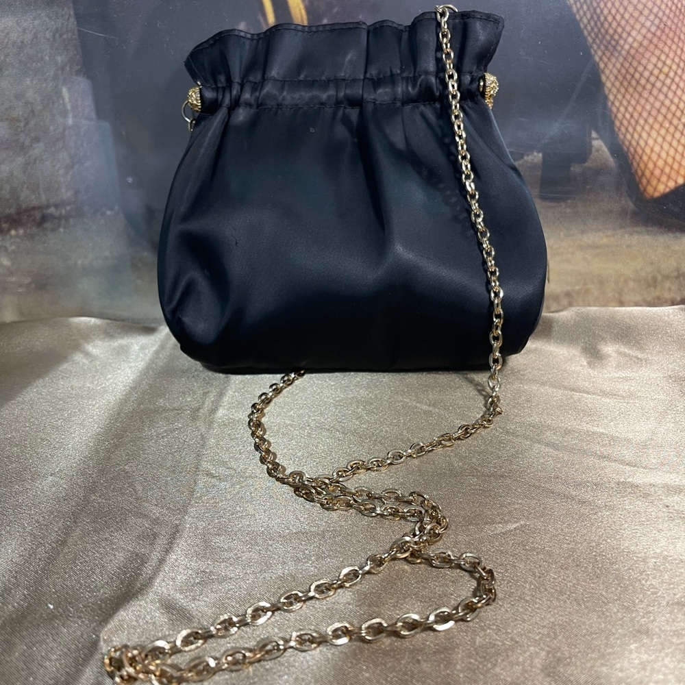 Vintage Ande Black Satin  Crossbody Purse 1960s